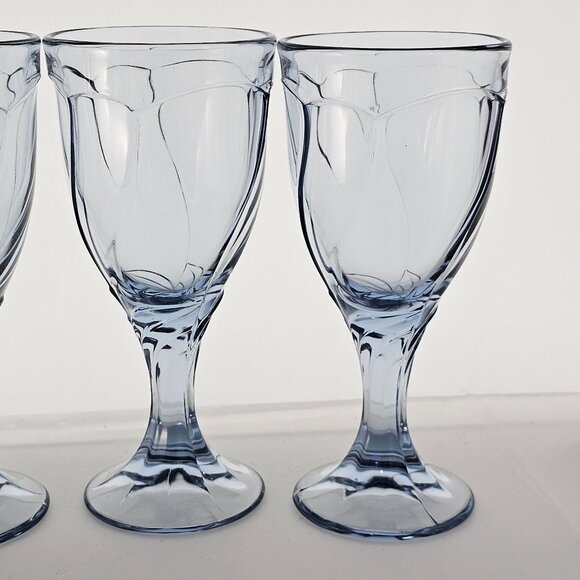 3 Noritake Sweet Swirl Wine Glasses Lt Blue 6.75" goblet vtg Japan 80s glassware - Picture 4 of 7